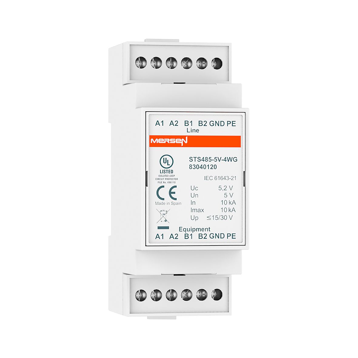 83040120 - SPD for analog signals DIN rail format, 4 protected wires, 5 V, 10 kA.